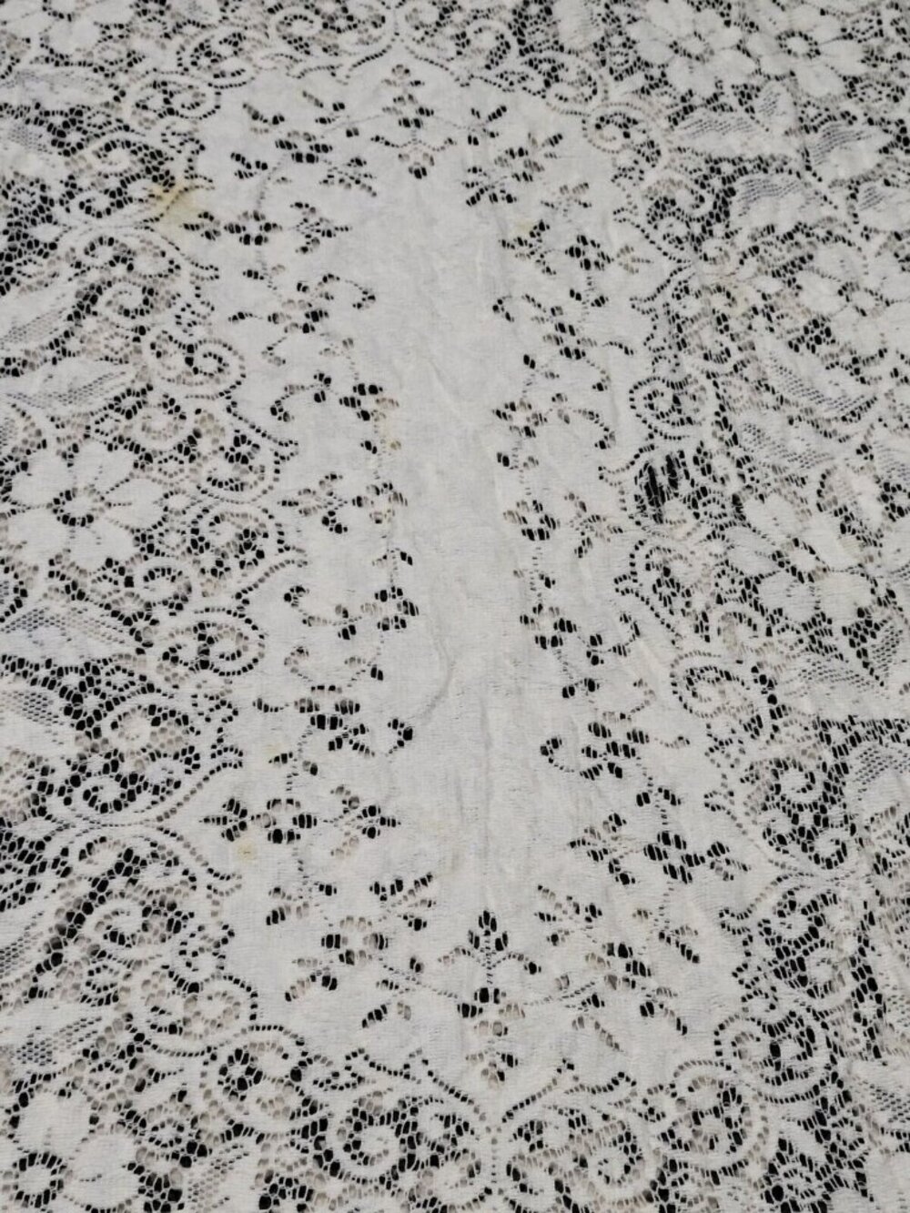Ecru Lace TableclothPicot Edging Cottage Lacework 80x86 inch Vintage Staining